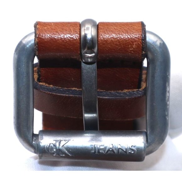 Calvin Klein Italian Leather Brown Belt Silver Buckle Vintage Dark Academia - Picture 3 of 5
